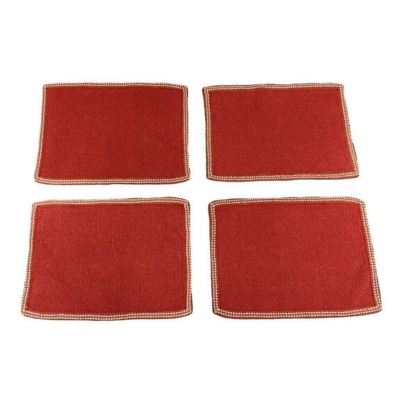 Vintage Set of 4 Handmade Cloth Placemats Red w/ White Stitched Border 12x16 - Picture 1 of 3